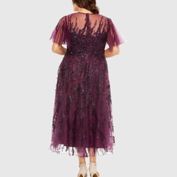 Mac Duggal Purple High Neck Flutter Sleeve A Line Embellished Dress 20477 Sz 22W - Picture 4 of 10